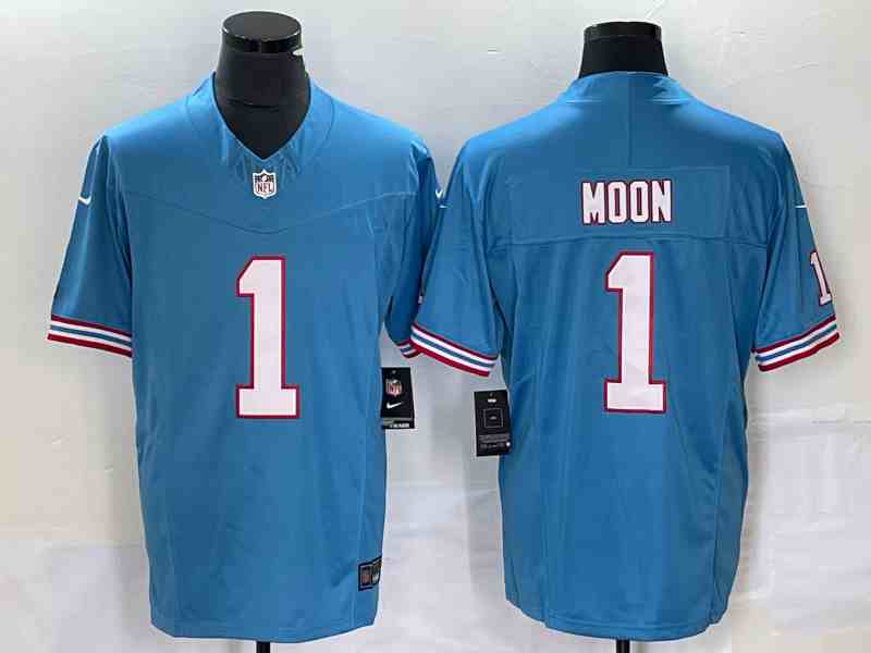 Men's Houston Oilers #1 Warren Moon Light Blue 2023 F.U.S.E. Vapor Limited Throwback Stitched Football Jersey
