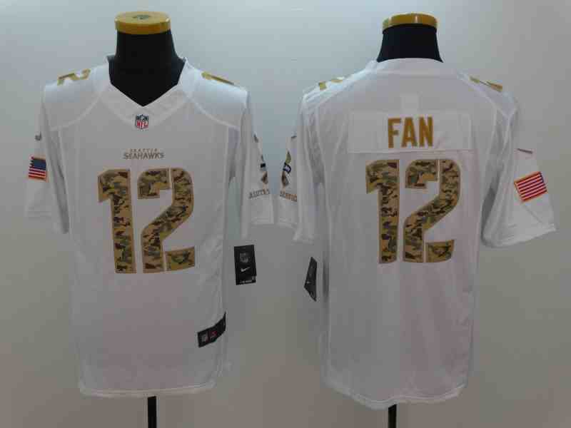 Men's Seattle Seahawks #12 Fan White Men's Stitched NFL Limited Salute To Service Jersey