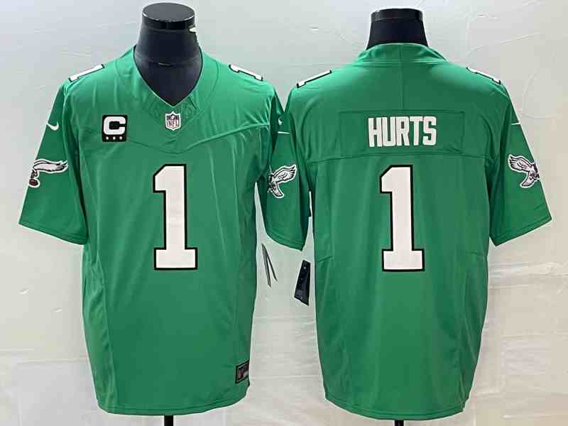 Men's Philadelphia Eagles #1 Jalen Hurts Green 2023 F.U.S.E. Vapor Untouchable With C Patch Stitched Football Jersey