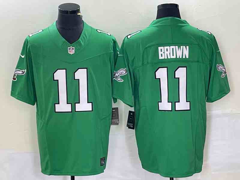 Men's Philadelphia Eagles #11 A. J. Brown Green 2023 F.U.S.E. Vapor Untouchable Stitched Football Jersey