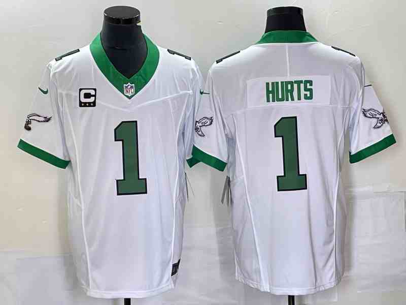 Men's Philadelphia Eagles #1 Jalen Hurts White 2023 F.U.S.E. Vapor Untouchable With C Patch Stitched Football Jersey