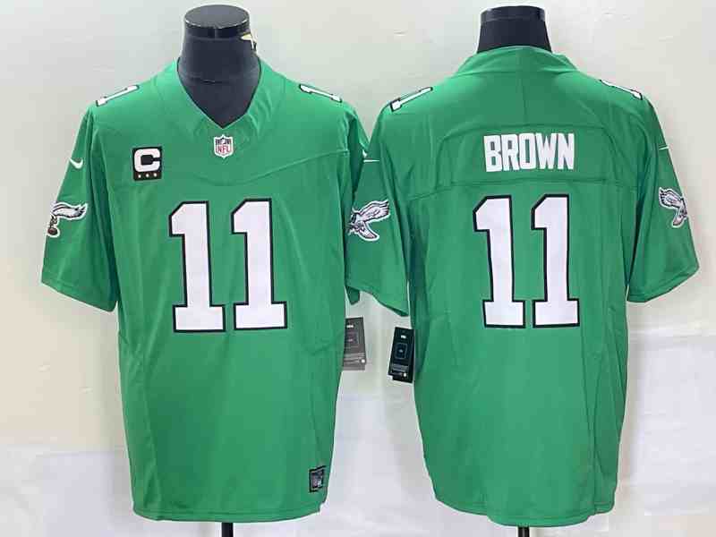 Men's Philadelphia Eagles #11 A. J. Brown Green 2023 F.U.S.E. Vapor Untouchable With C Patch Stitched Football Jersey