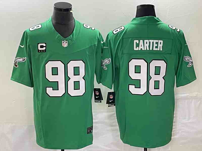 Men's Philadelphia Eagles #98 Jalen Carter Green 2023 F.U.S.E. With C Patch Vapor Untouchable Stitched Football Jersey