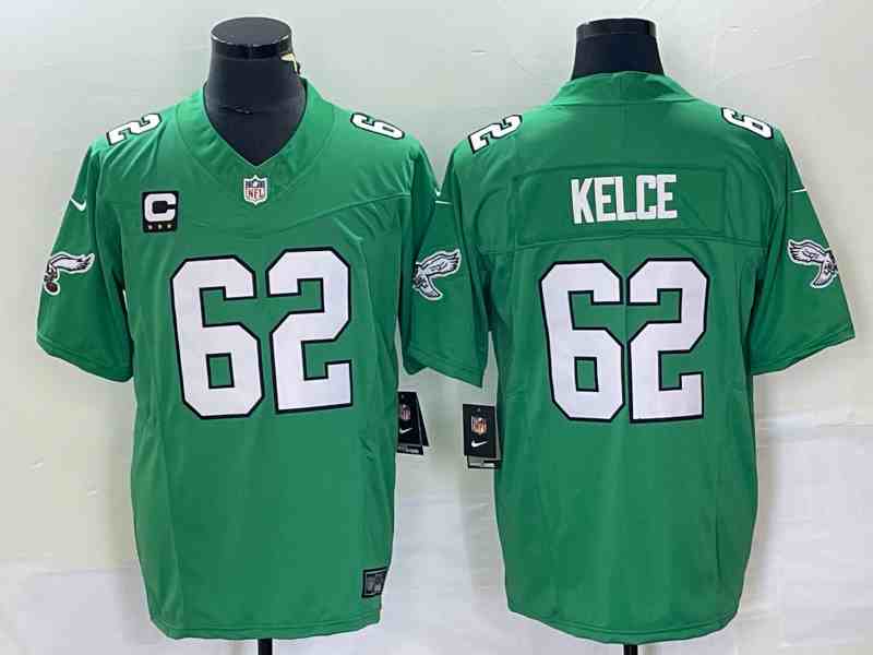 Men's Philadelphia Eagles #62 Jason Kelce Green 2023 F.U.S.E. Vapor Untouchable With C Patch Stitched Football Jersey