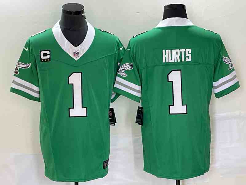 Men's Philadelphia Eagles #1 Jalen Hurts Green 2023 F.U.S.E. Vapor Untouchable With C Patch Stitched Football Jersey (2)