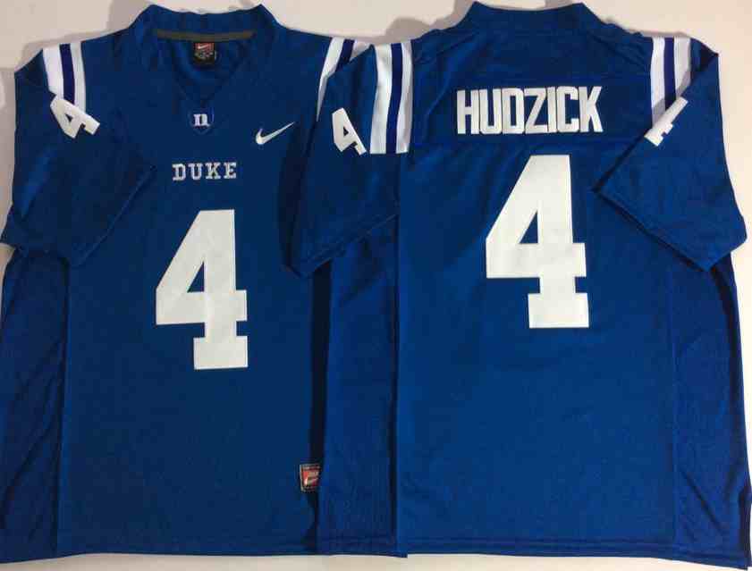 Men’s NCAA Duke Blue Devils  #4 mtles HUDZICK  Blue  High School College Football Jerseys