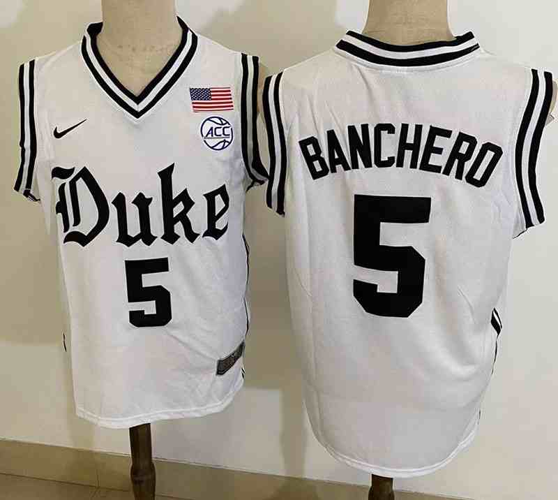 Men’s NCAA Duke Blue Devils  #5  paolo banchero White  High School College Football Jerseys