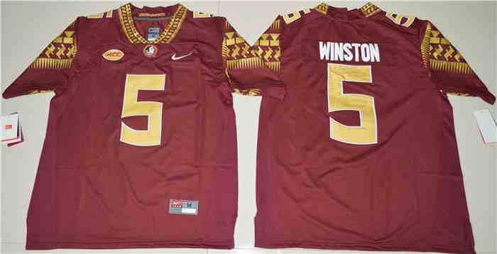 Men's Florida State Seminoles #5 Jameis Winston Red Colleage NCAA Football Jerseys