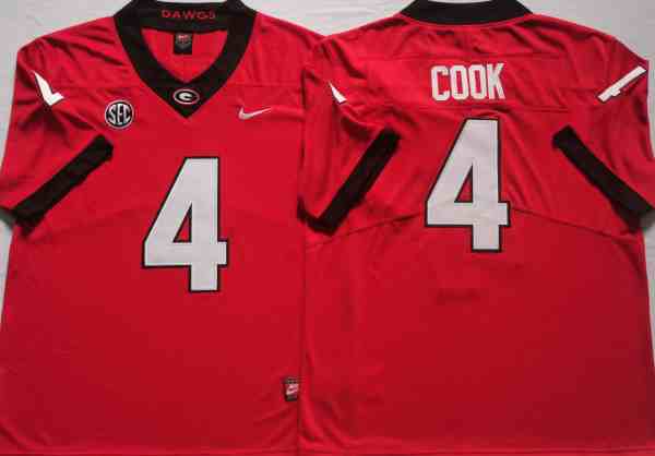 Men’s Georgia Bulldogs #4 James Cook red Game College Football Jersey
