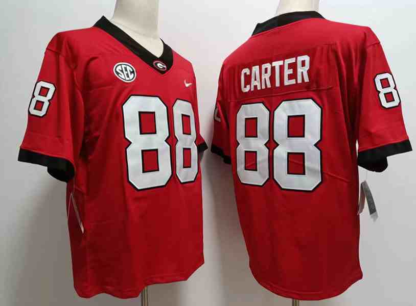 Men’s Georgia Bulldogs #88 Jalen Carter red new font  College Football Jersey