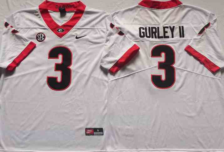 Men’s Georgia Bulldogs #3 Todd Gurley II White College Football Jersey