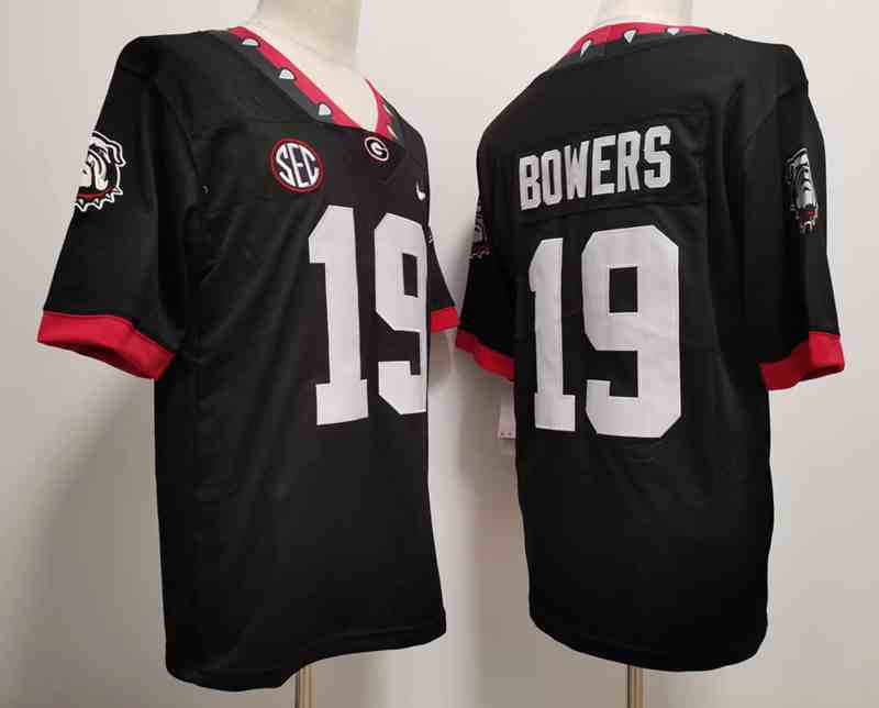 Men’s Georgia Bulldogs #19 Brock Bowers new font logo patch College Football Jersey