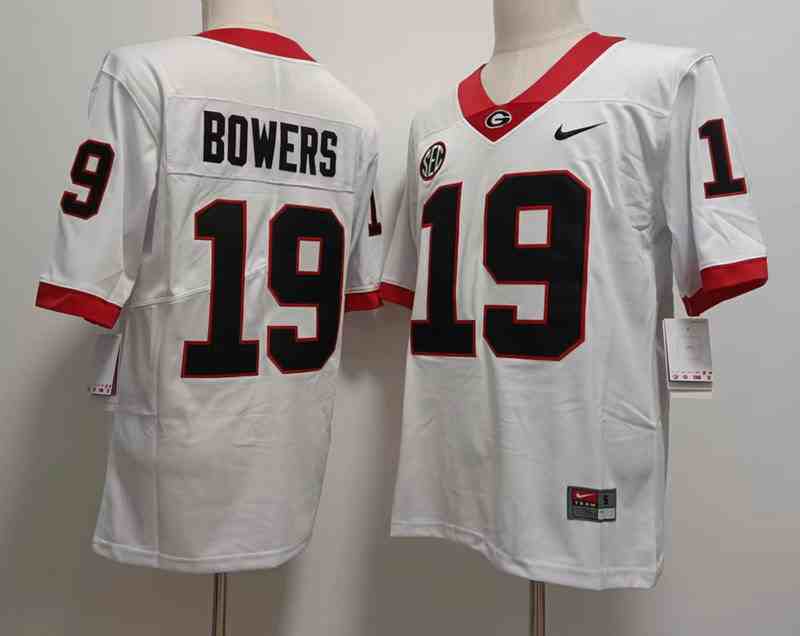 Men’s Georgia Bulldogs #19 Brock Bowers white new font College Football Jersey
