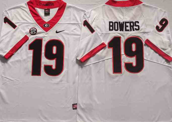 Men’s Georgia Bulldogs #19 Brock Bowers white College Football Jersey