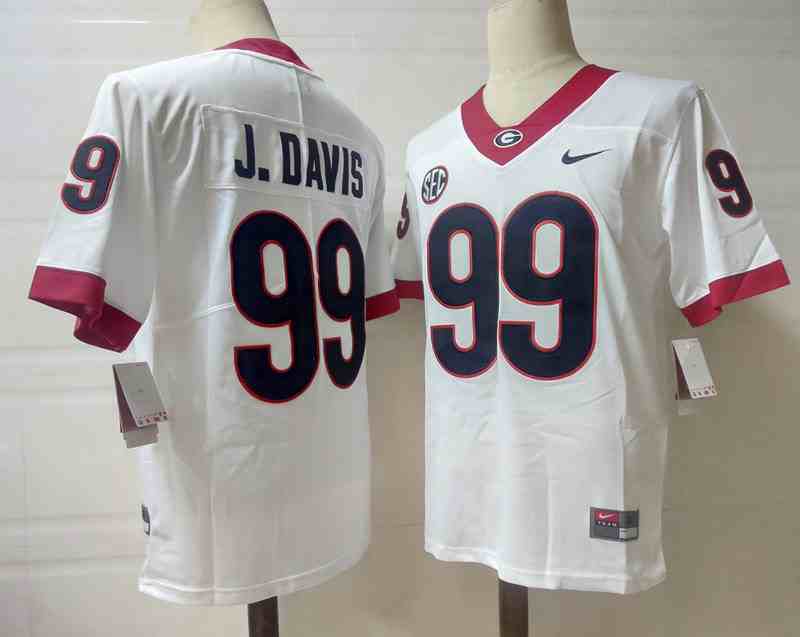 Men’s Georgia Bulldogs #99 Jordan Davis white College Football Jersey