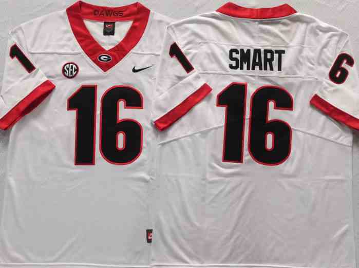 Men’s Georgia Bulldogs #16 SMART White College Football Jersey