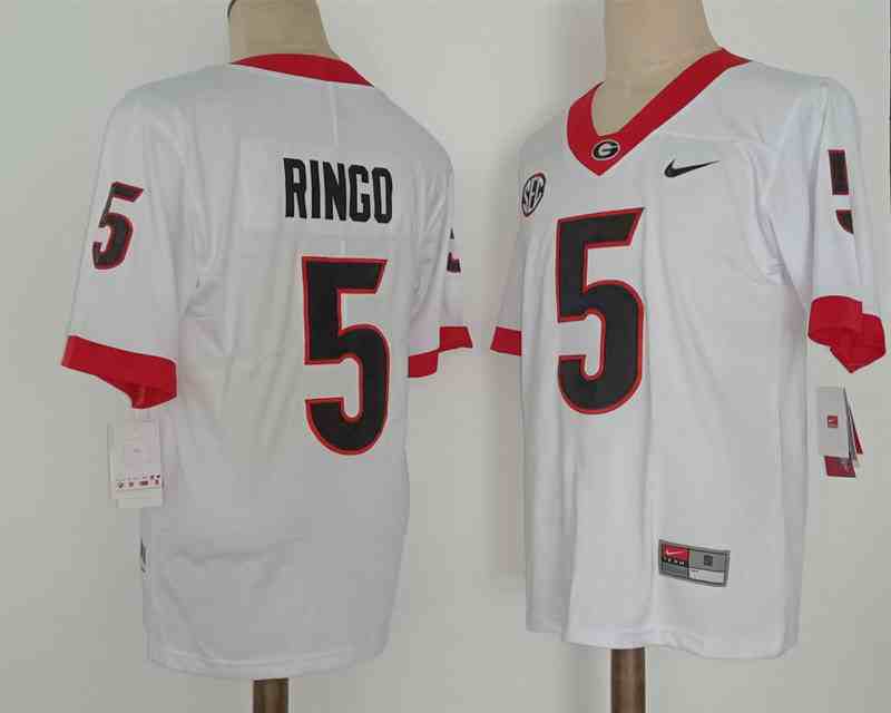 Men’s Georgia Bulldogs #5 Kelee Ringo  white  Game College Football Jersey