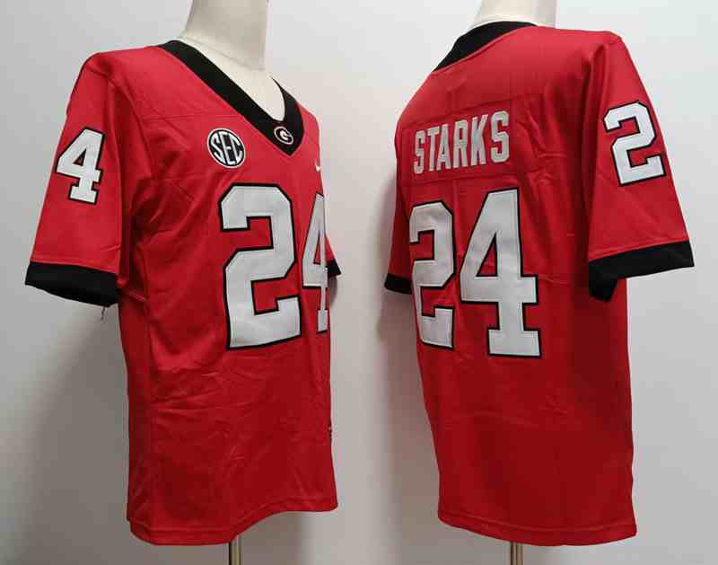 Men’s Georgia Bulldogs #24 Malaki Starks red new font College Football Jersey