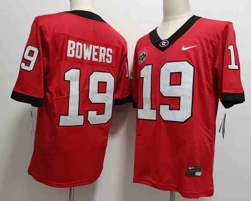 Men’s Georgia Bulldogs #19 Brock Bowers red new font College Football Jersey