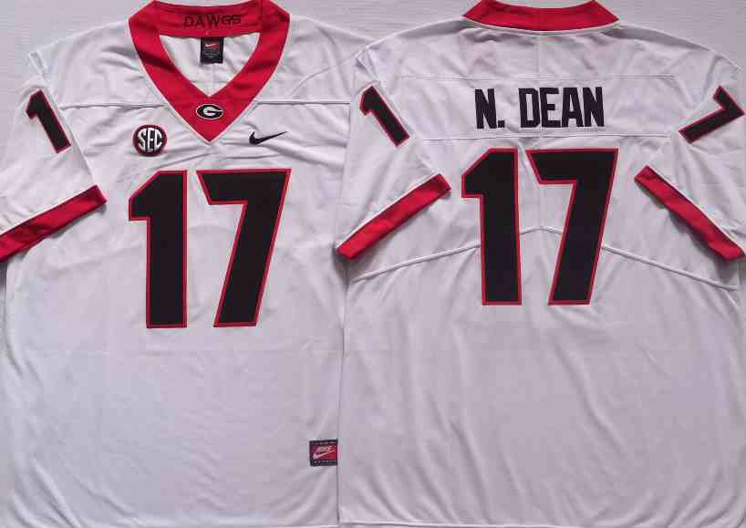 Men’s Georgia Bulldogs #17 Nakobe Dean white College Football Jersey