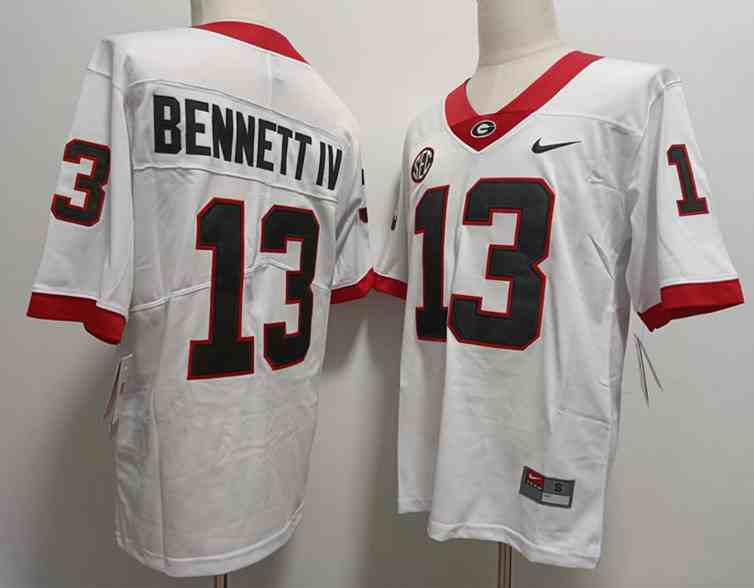 Men’s Georgia Bulldogs #13  Stetson Bennett IV white  new font Game College Football Jersey