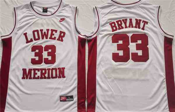 Men's Lower Merion #33 Kobe Bryant white Stitched Jersey