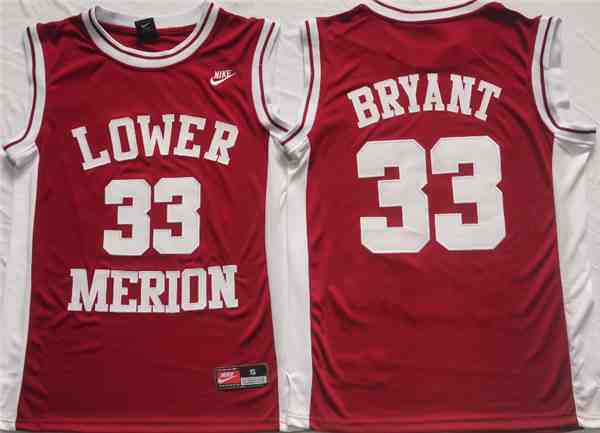 Men's Lower Merion #33 Kobe Bryant red Stitched Jersey