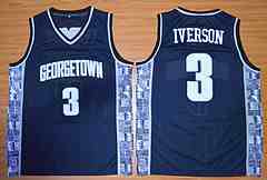 Georgetown Hoyas Allen Iverson 3 College Basketball Throwback  Navy Blue Jersey