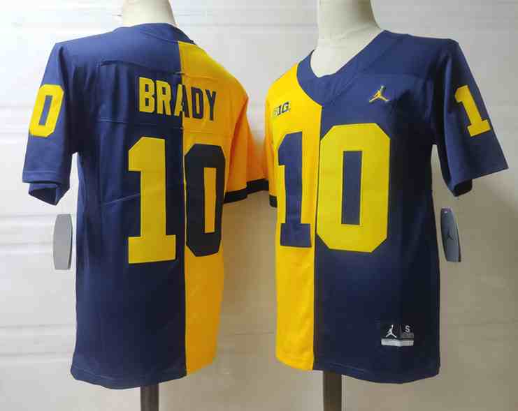 Men's Michigan Wolverines #10 BRADY blue Yellow Split style Stitched Jersey