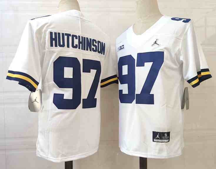 Men's Michigan Wolverines #97 HUTCHINSON White Stitched Jersey