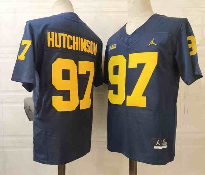 Men's Michigan Wolverines #97 HUTCHINSON Blue Stitched Jersey