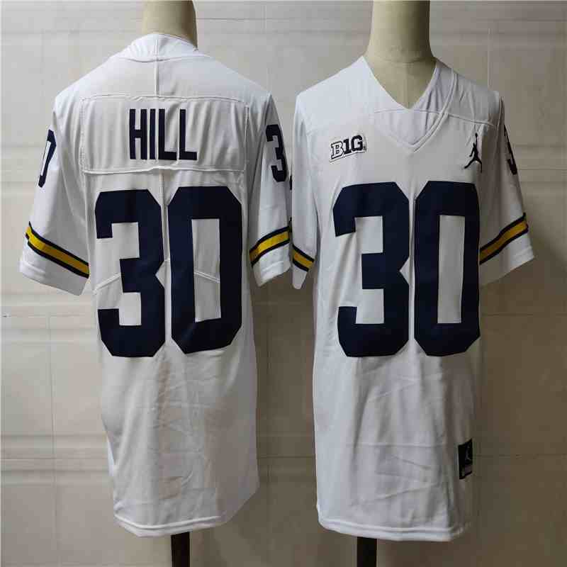 Men's Michigan Wolverines #30HILL White Stitched Jersey
