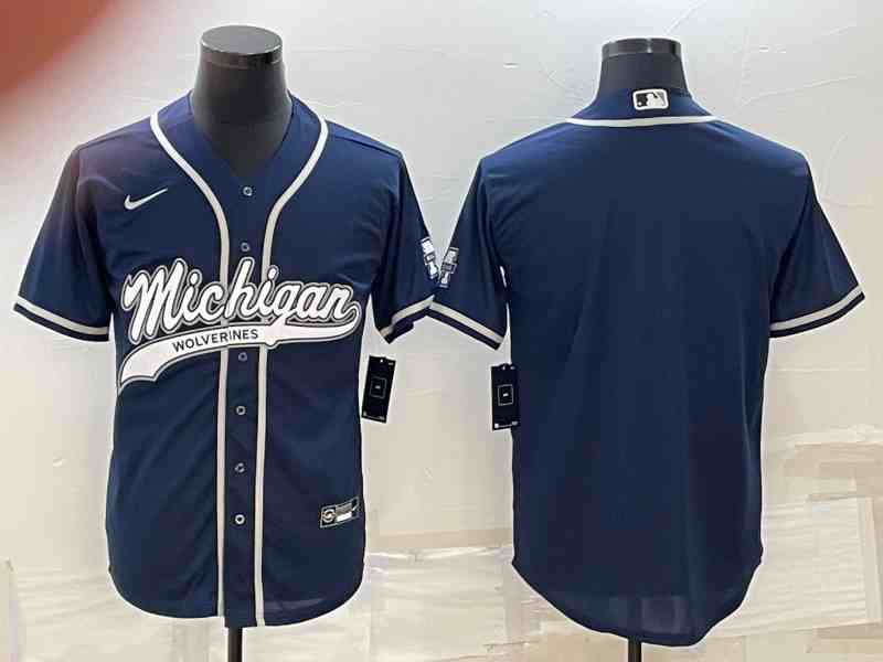 Men's Michigan Wolverines Blank Navy With Patch Cool Base Stitched Baseball Jersey