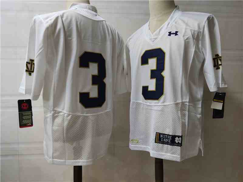 Men's NCAA Norte Dame Fighting Irish #3 White  jersey