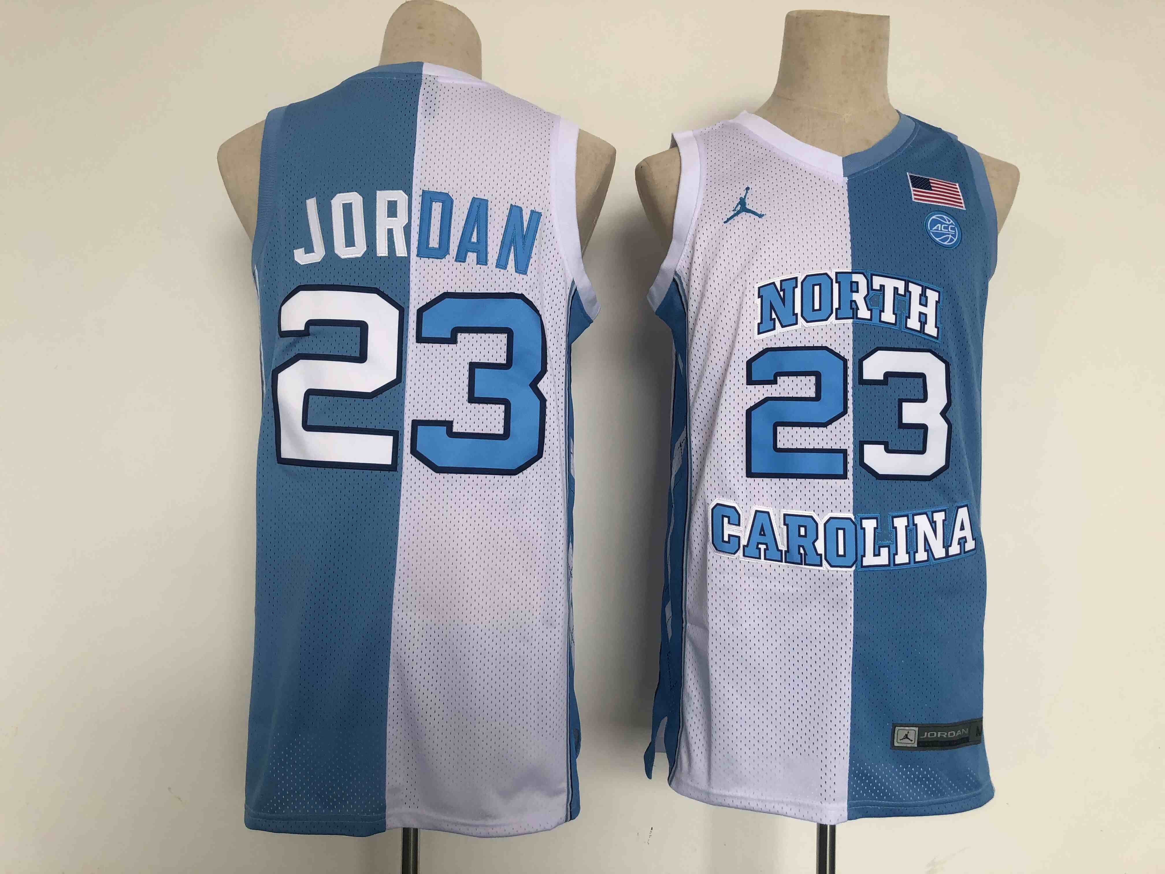 Men's  North Carolina  Tar Heels #23  Michael Jordan  Blue white Split Edition Mesh College Basketball Jersey