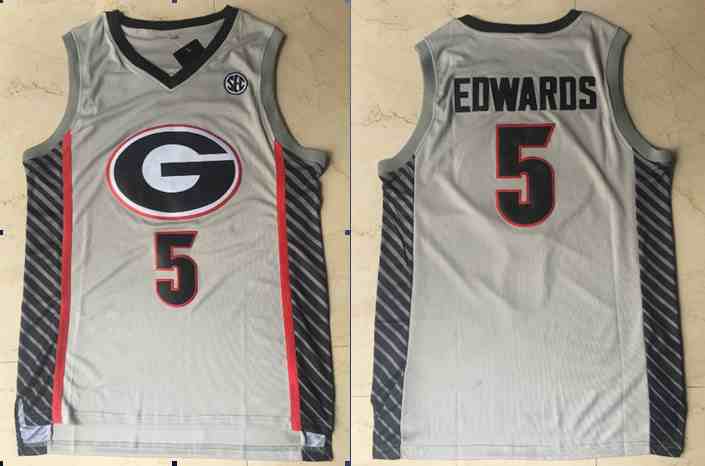 Georgia Bulldogs #5 Anthony Edwards Gray College Basketball Jersey