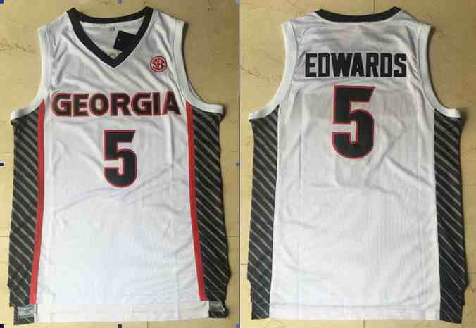 Georgia Bulldogs #5 Anthony Edwards White College Basketball Jersey