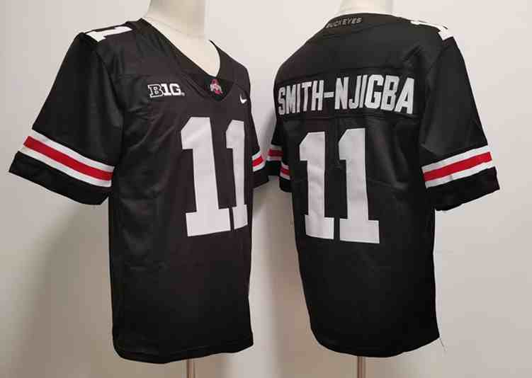Mens NCAA Ohio State Buckeyes 11  SMITH-NJIGBA Black White letter College Football Jersey