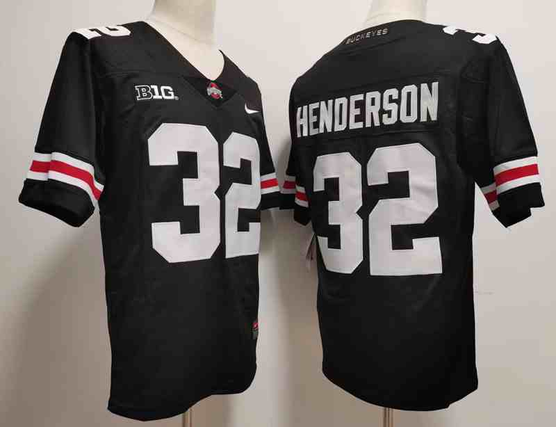 Mens NCAA Ohio State Buckeyes 32 HENDERSON Black White letter College Football Jersey