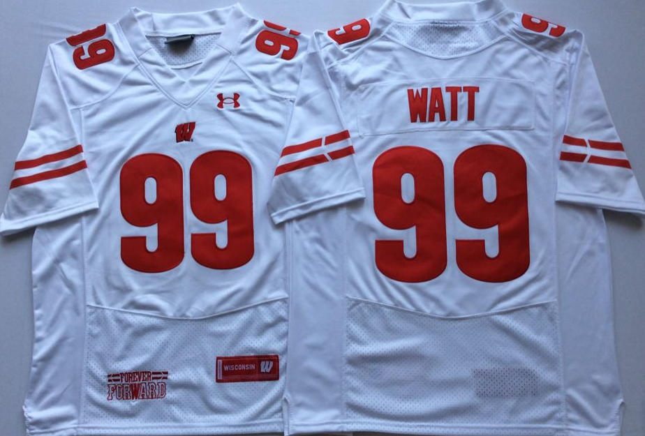 Wisconsin Badgers J.J Watt 99 College Football Jerseys-White