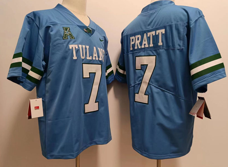 Tulane Green Wave  7 PTATT sky blue Football Jersey