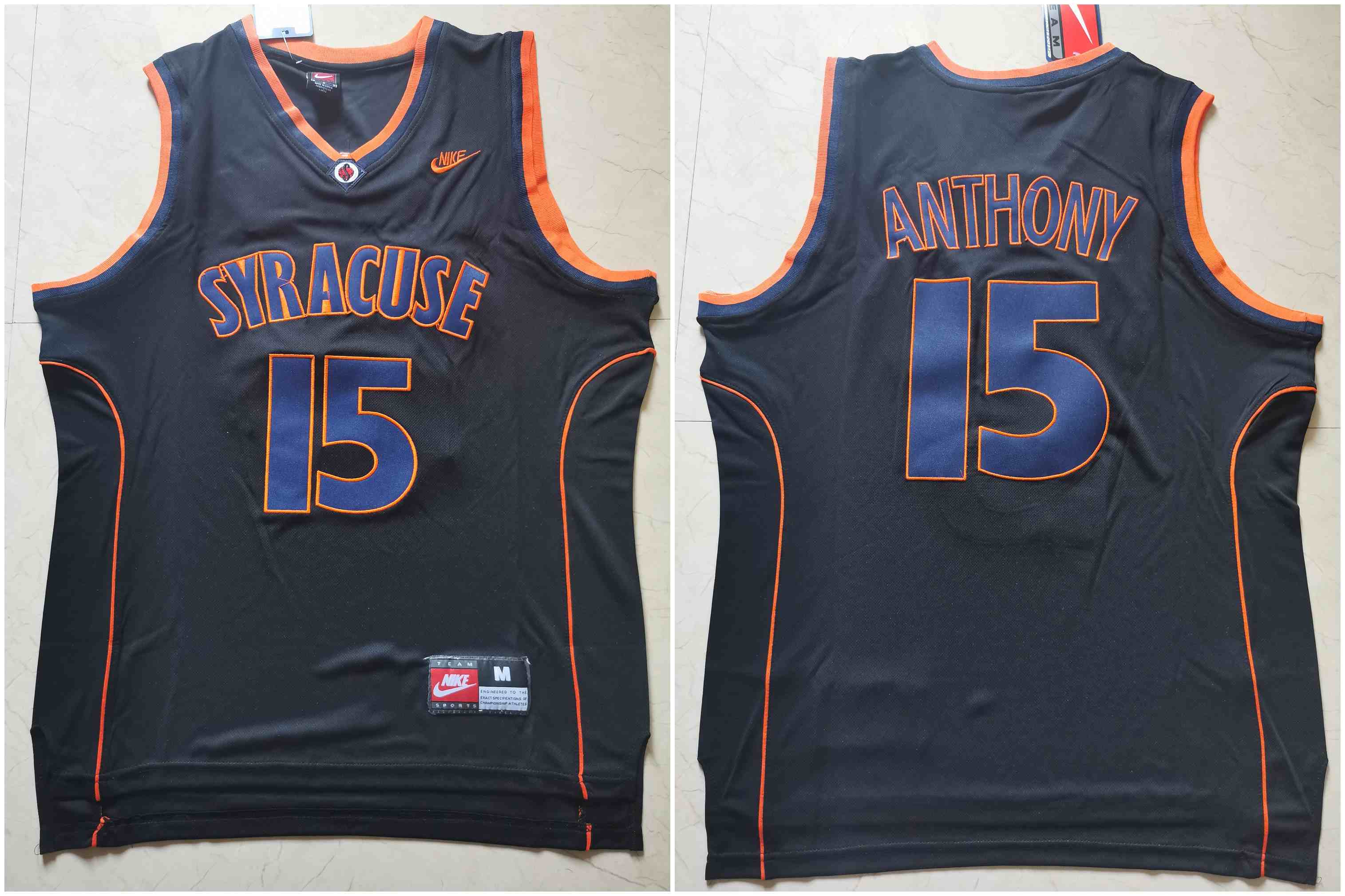 Syracuse University 15 Carmelo Anthony Black Nike Basketball College Jersey