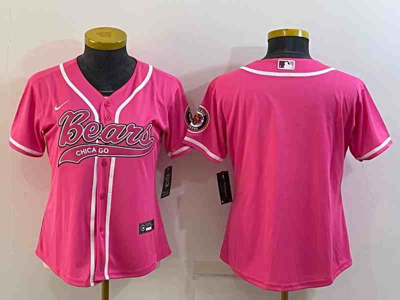 Women's Chicago Bears Blank Pink With Patch Cool Base Stitched Baseball Jersey
