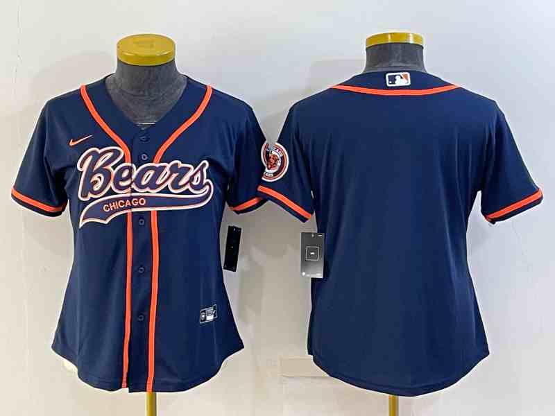 Women's Chicago Bears Blank Navy With Patch Cool Base Stitched Baseball Jersey