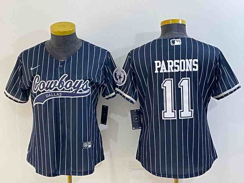 Youth  Dallas Cowboys #11 Micah Parsons Navy With Patch Cool Base Stitched Baseball Jersey