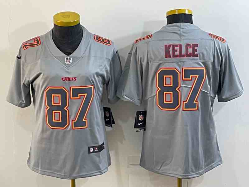 Women's Kansas City Chiefs #87 Travis Kelce Gray Atmosphere Fashion Stitched Jersey