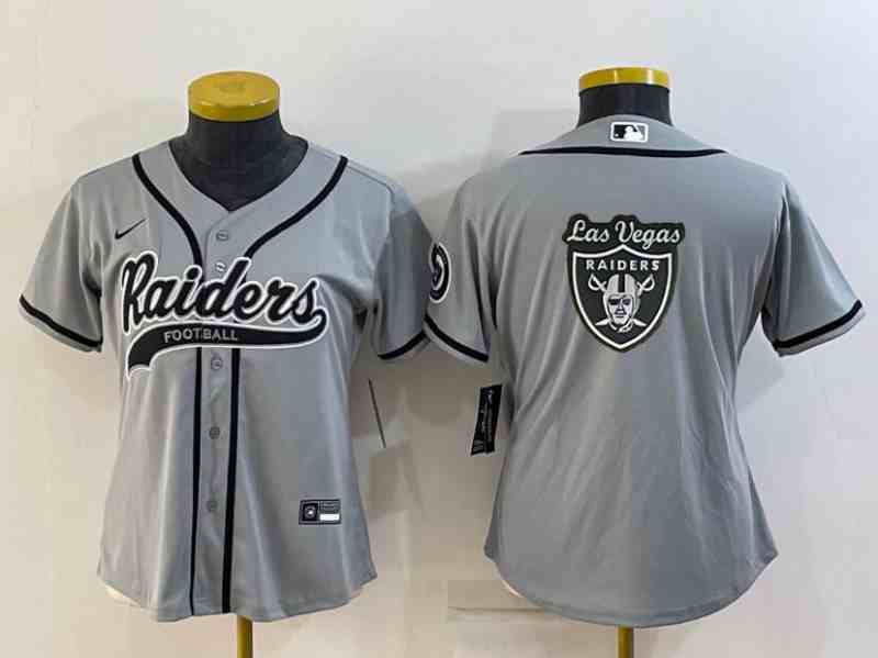 Youth  Las Vegas Raiders Grey Team Big Logo With Patch Cool Base Stitched Baseball Jersey