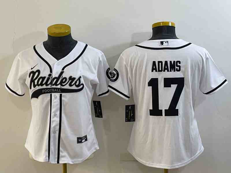 Women's Las Vegas Raiders #17 Davante Adams White With Patch Cool Base Stitched Baseball Jersey