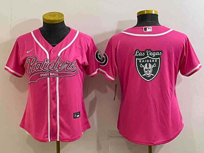 Women's Las Vegas Raiders Pink Team Big Logo With Patch Cool Base Stitched Baseball Jersey