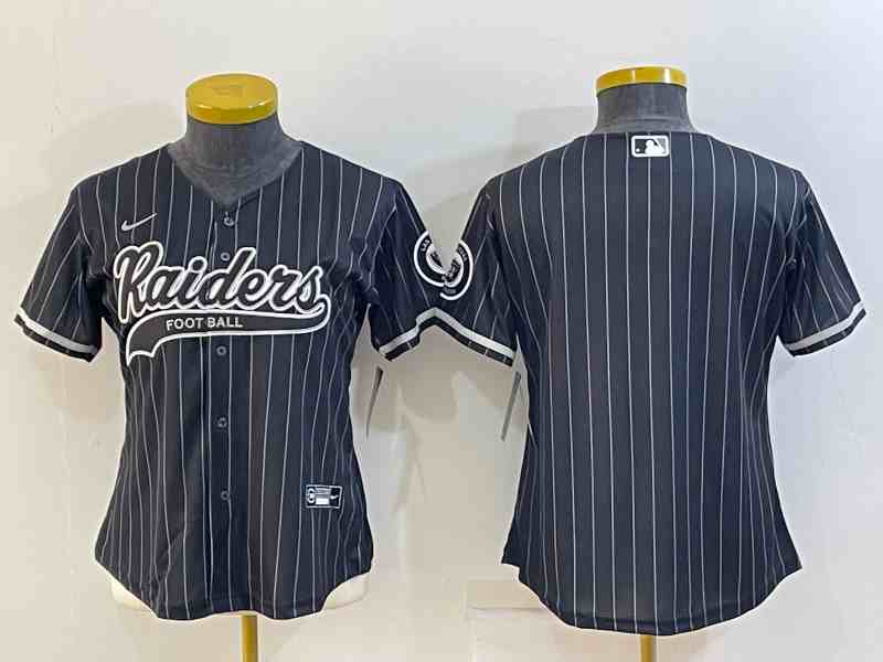 Women's Las Vegas Raiders Black With Patch Cool Base Stitched Baseball Jersey